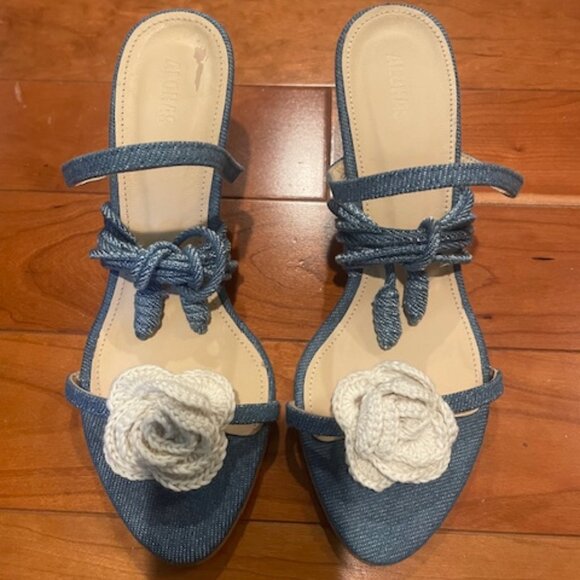 Alohas Kendra Bloom Denim Blue Tie Strap Sandals - Women's EU 37 - Picture 3 of 13
